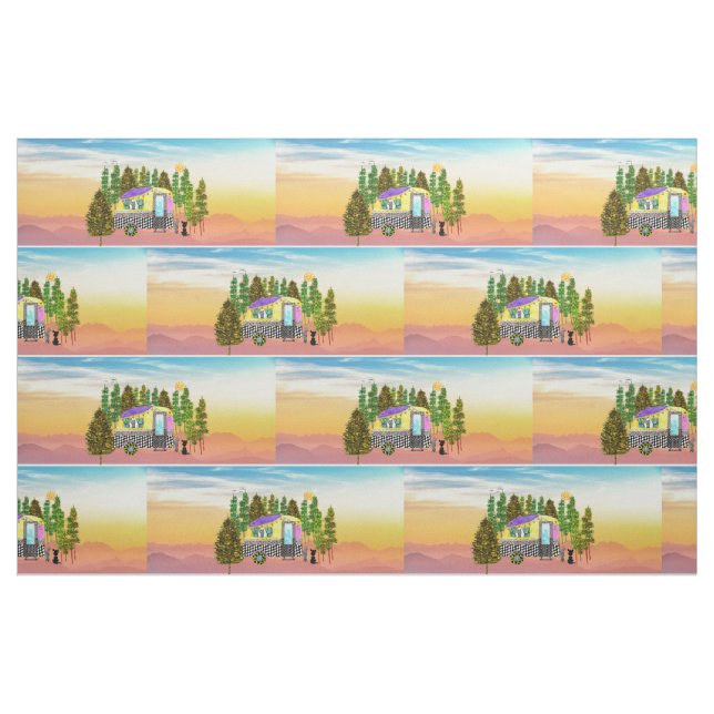 Cute och Colorful Lycklig Camper Fabric Tyg (Yard)