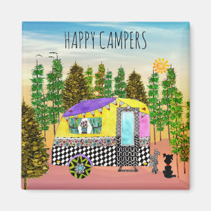 Cute och Colorful Lycklig Camper Magnet