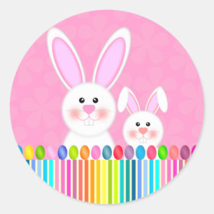Cute och Colorful Påskhare Runt Klistermärke