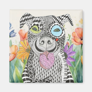 Cute och Colorful Pit Bull Dog Magnet