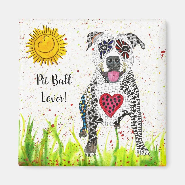 Cute och Colorful Pit Bull Magnet 2 tum (Framsidan)