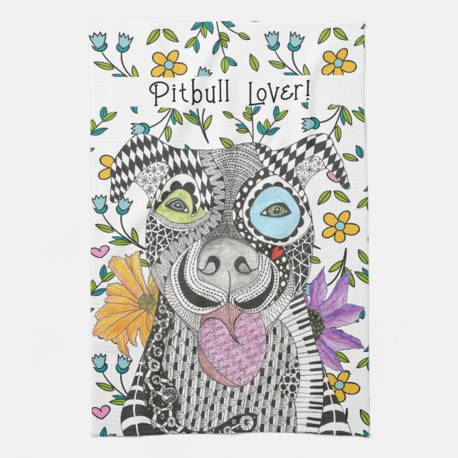 Cute och Colorful Pitbull Kitchen Towel Kökshandduk (Vertikal)