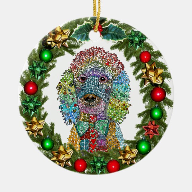 Cute och Colorful Pudel Goldendoodle Julgransprydnad Keramik (Framsidan)