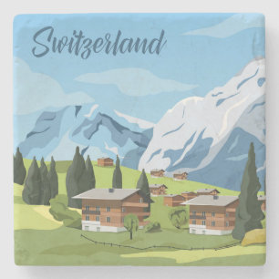 Cute och Colorful Schweiz Tecknad Teckning Stenunderlägg