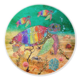 Cute och Colorful Sea Turtle Knopp