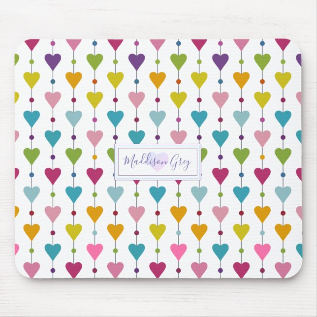 Cute och Colorful Seamless Hearts Mönster Monogram Musmatta (Framsidan)