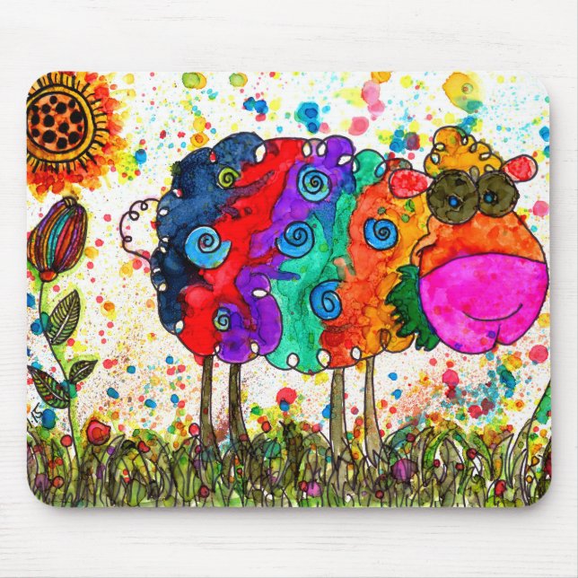 Cute och Colorful Sheep Mousepad Musmatta (Framsidan)
