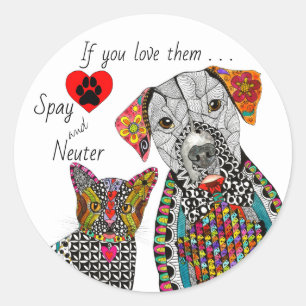 Cute och Colorful Spay och Neuter Sticker Runt Klistermärke