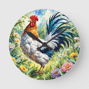 Cute och Colorful Tupp Clock Rund Klocka
