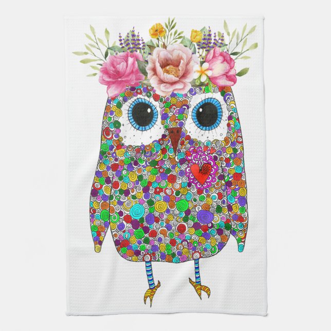 Cute och Colorful Uggla Blommigt Kitchen Towel Kökshandduk (Vertikal)
