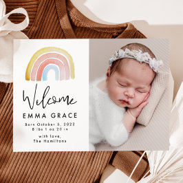 Cute och Colorful Watercolor Rainbow Birth Meddelande