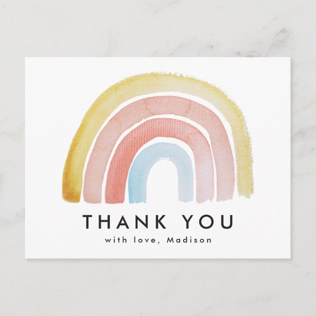 Cute och Colorful Watercolor Rainbow Tack Vykort (Framsida)