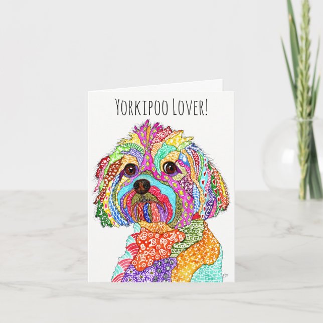 Cute och Colorful Yorkipoo Greeting Card Kort (Framsida)