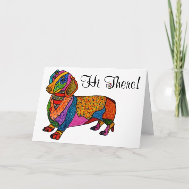 Cute- och färgkort för Dachshund-hälsning Kort (Framsida)