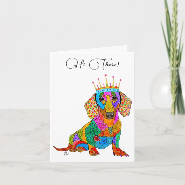 Cute- och färgkort för Dachshund-hälsning Tack Kort (Framsida)