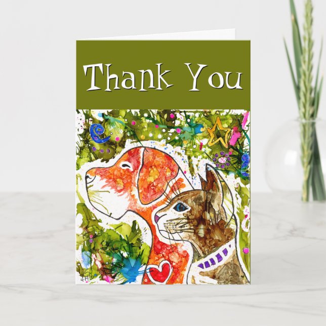 Cute- och färgkort för Hund- och katthälsning Tack Kort (Framsida)
