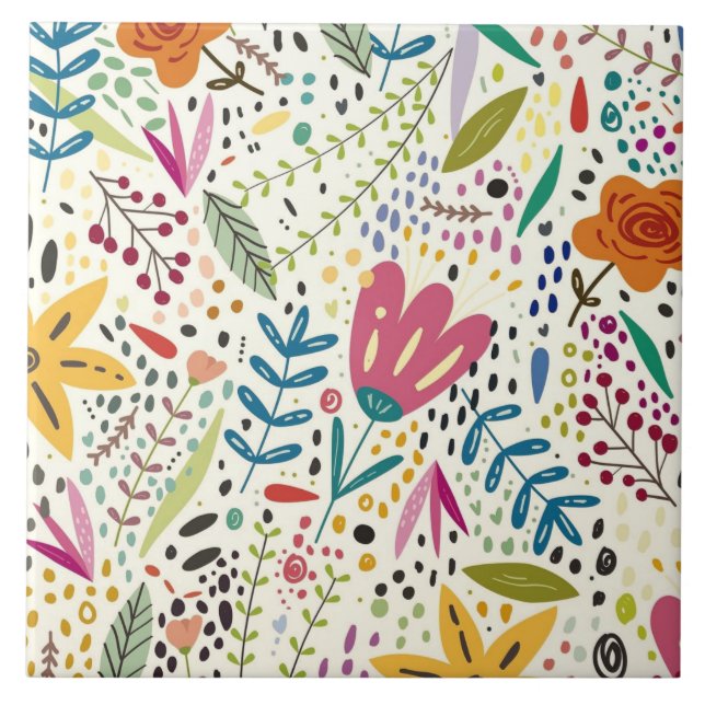 Cute och färglös blomma mönster kakelplatta (Framsidan)