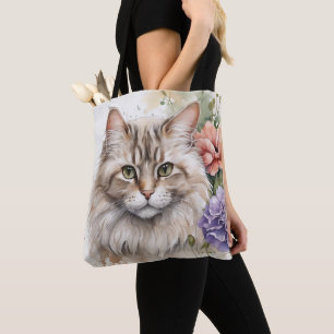 Cute och färglös Blommigt Katt Tygkasse