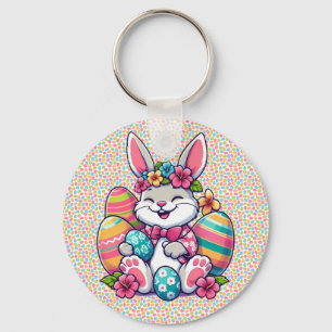 Cute, och färglös hawaiisk/tropisk Påskhare Nyckelring