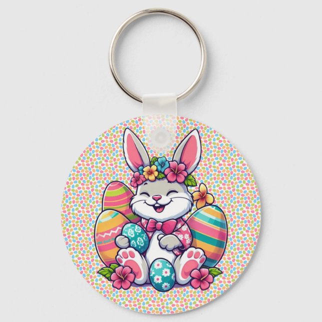 Cute, och färglös hawaiisk/tropisk Påskhare Nyckelring (Framsida)