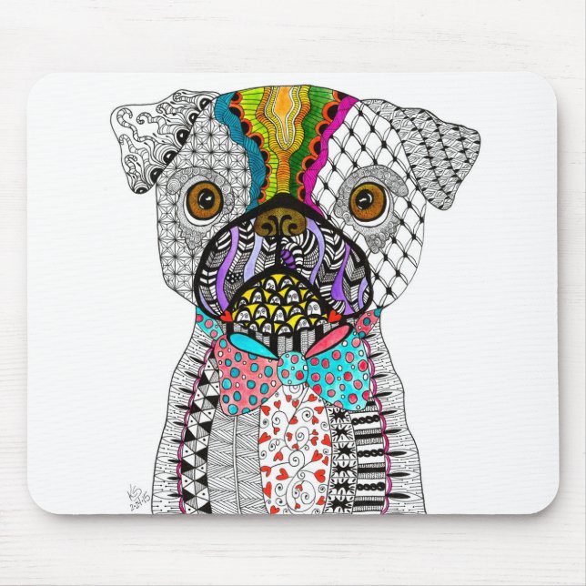 Cute och färglös Pug Hund Mousepad Musmatta (Framsidan)