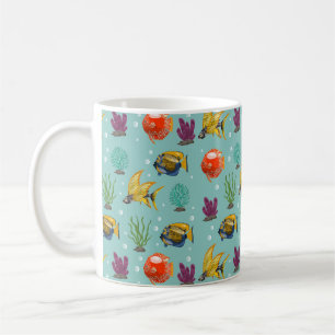 Cute och färglös Tecknad Fisk med bubblor Kaffemugg
