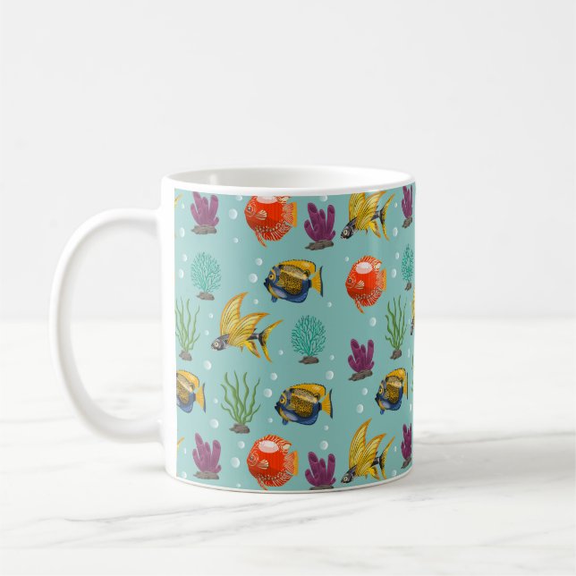 Cute och färglös Tecknad Fisk med bubblor Kaffemugg (Vänster)