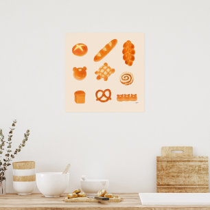 Cute och fluffy Bread Rolls och Animal Bakery Poster