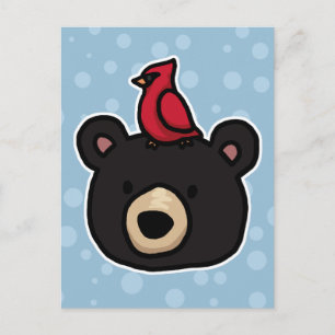 Cute och Friendly Bear och kardinal Vykort