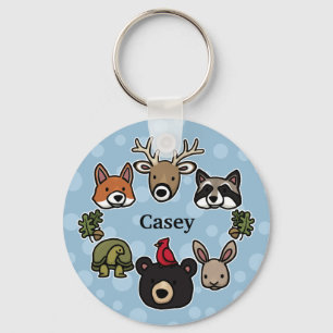 Cute och Friendly Forest Animals, lägg till barns Nyckelring