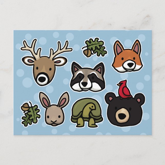 Cute och Friendly Forest Animals Vykort (Framsida)