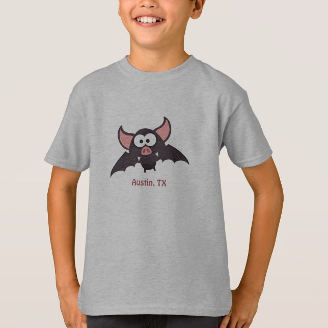 Cute och Funny Austin Texas Tecknad Fladdermus Tee (Framsida)
