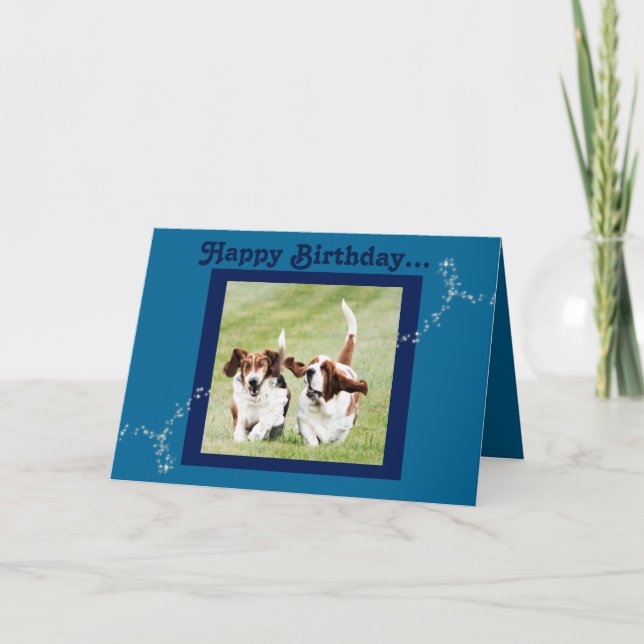 Cute och Funny Basset Hound Birthday Card Kort (Framsida)
