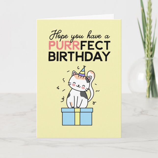 Cute och Funny Cat Lover Pun Purrfect Birthday Kort (Framsida)
