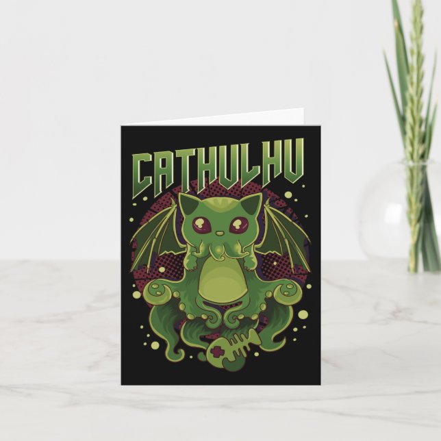 Cute och Funny Cathulhu Kawaii Cat Cthulhu Kort (Framsida)