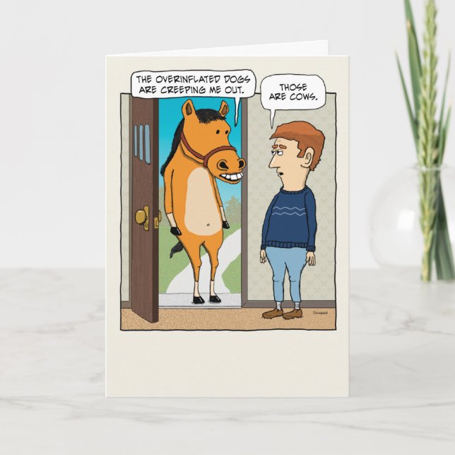 Cute och FUNNY Confsed Horse Birthday Kort (Framsida)