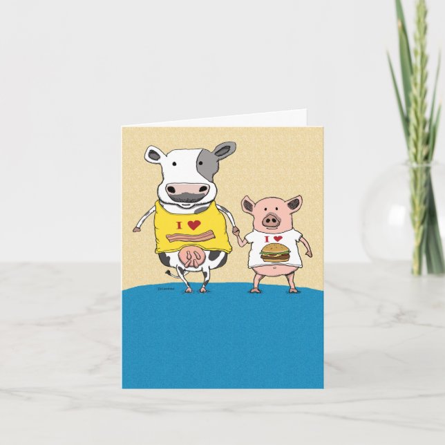 Cute- och Funny Cow- och Gris-paraårsdagen Kort (Framsida)