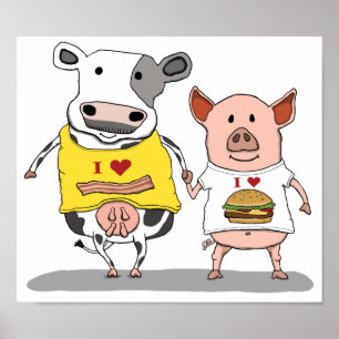 Cute och Funny Cow och Gris-vänner Poster
