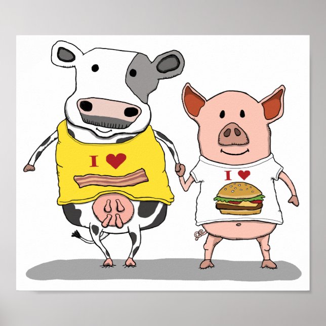 Cute och Funny Cow och Gris-vänner Poster (Framsidan)
