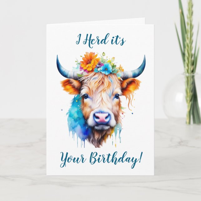 Cute och Funny Cow Puns Birthday Kort (Framsida)