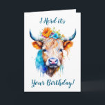 Cute och Funny Cow Puns Birthday Kort<br><div class="desc">Cute ko med blommor på hans huvud,  vattenfärgen ai-konst... </div>