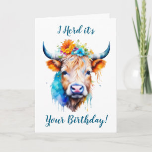 Cute och Funny Cow Puns Birthday Kort
