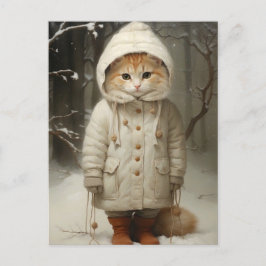 Cute och Funny Ginger Cat i Snö Vykort