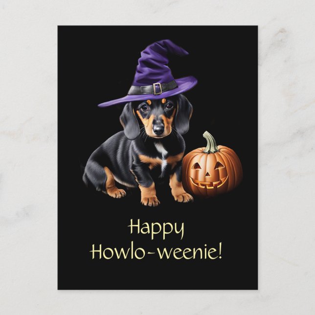 Cute och Funny Halloween Dachshund Hund Helg Vykort (Framsida)