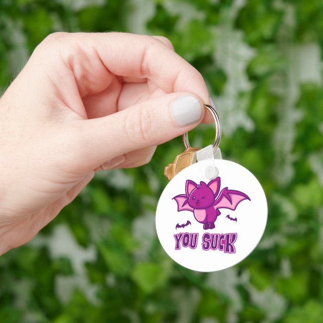 Cute och Funny Halloween Vampire Fladdermus You Su Nyckelring (Hand)