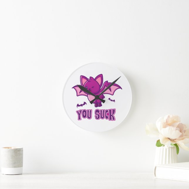 Cute och Funny Halloween Vampire Fladdermus You Su Rund Klocka (Hem)
