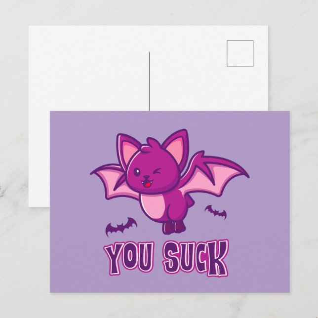 Cute och Funny Halloween Vampire Fladdermus You Su Vykort (Fram/baksida)
