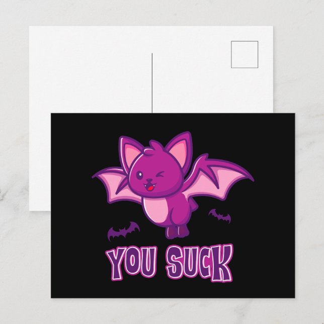 Cute och Funny Halloween Vampire Fladdermus You Su Vykort (Fram/baksida)