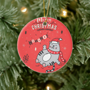 Cute och Funny Kat-jul glatta Hälsning Julgransprydnad Keramik