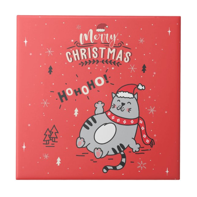 Cute och Funny Kat-jul glatta Hälsning Kakelplatta (Framsidan)